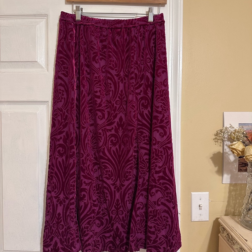 Bob Mackie Plum Velvet Damask Maxi Skirt